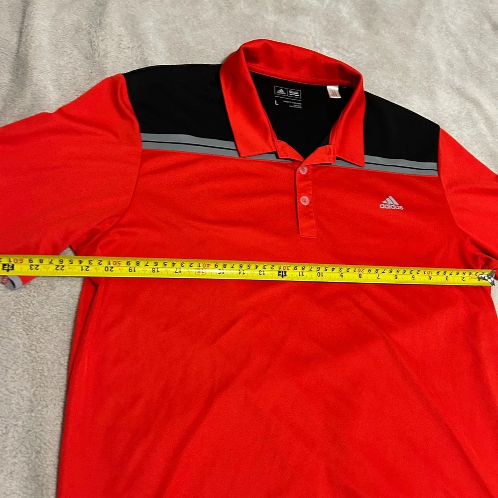 Adidas Polo Shirt Mens Large Red Black Colorblock Golf Performance Short Sleeve